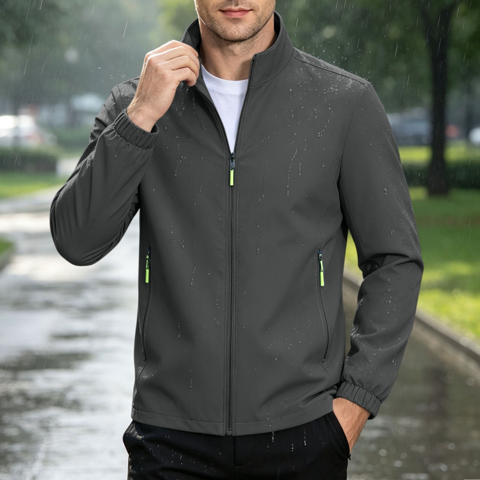 Work By Spring Formula Mifsaly Mens Lightweight Jacket Stand Collar Full Zip Windbreaker with ...
