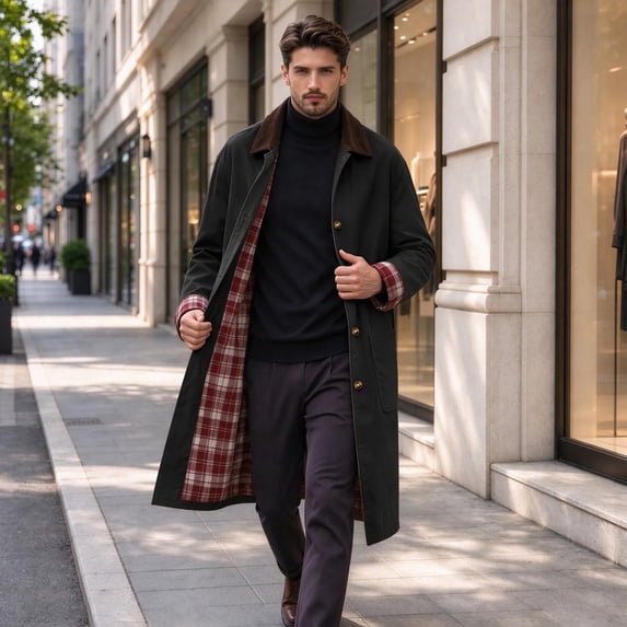 Mifsaly Mens Long Chore Coat Button Front Work Jacket with Corduroy ...