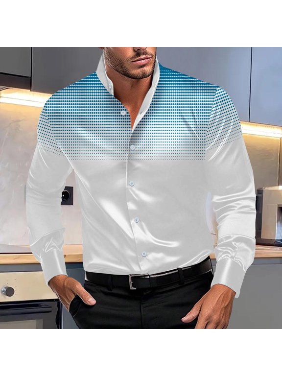 Mens Mandarin Collar Shirt Long Sleeve Button Down Geometric Print Color Block Everyday Casual Office Work Top for Travel Dinner Dates