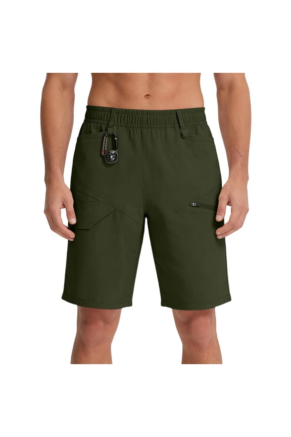 Mens Outdoor Cargo Shorts Elastic Waist Athletic Hiking Shorts Lightweight Quick-Dry Stretch Work Casual Bottoms with Multi Pockets Army Green,M