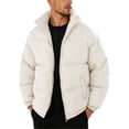 thumbnail image 1 of Mifsaly Mens Puffer Jacket Solid Color Stand Collar Full Zip Casual Padded Winter Coat with Multi Pockets Beige,5XL, 1 of 8