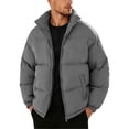 thumbnail image 1 of Mifsaly Mens Puffer Jacket Solid Color Stand Collar Full Zip Casual Padded Winter Coat with Multi Pockets Dark Gray,3XL, 1 of 8