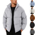 thumbnail image 1 of Mifsaly Mens Puffer Jacket Solid Color Stand Collar Full Zip Casual Padded Winter Coat with Multi Pockets Gray,L, 1 of 8