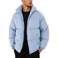 thumbnail image 1 of Mifsaly Mens Puffer Jacket Solid Color Stand Collar Full Zip Casual Padded Winter Coat with Multi Pockets Light Blue,XL, 1 of 8