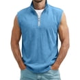thumbnail image 1 of Mifsaly Mens Sleeveless Shirts Quarter Zip Tank tops Muscle Fit Ribbed Knit Workout Athletic Vests Gym Training Bodybuilding Performance Activewear Light Blue,L, 1 of 4