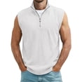 thumbnail image 1 of Mifsaly Mens Sleeveless Shirts Quarter Zip Tank tops Muscle Fit Ribbed Knit Workout Athletic Vests Gym Training Bodybuilding Performance Activewear White,XXL, 1 of 4