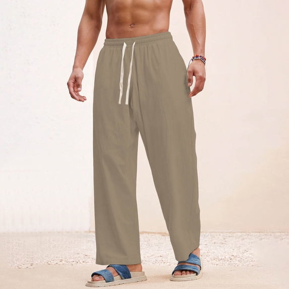 Mifsaly Mens Straight Leg Sweatpants Breathable Drawstring Workout Pants with Pockets Running Going Out Lightweight Pant Soild Color Fashion Sweatsuits Khaki S