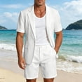 thumbnail image 1 of Mifsaly Mens Suits 2 Piece Set Business Casual Hort Sleeve Blazer Suit Jackets and Elastic Waist Shorts Textured Office Work Matching Outfits with Pockets White,XXL, 1 of 9