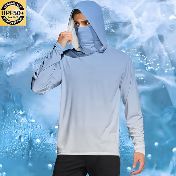 Mifsaly Mens Sun Shirts Upf 50+ Lightweight Summer Hoodies Gradient Long Sleeve Quick-Dry Sun Protection Shirt Cycling Running Athletic Sweatshirt with Mask 2026 M