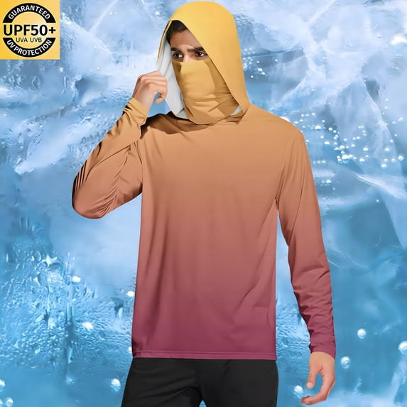 Mifsaly Mens Sun Shirts Upf 50+ Lightweight Summer Hoodies Gradient Long Sleeve Quick-Dry Sun Protection Shirt Cycling Running Athletic Sweatshirt with Mask 2026 L
