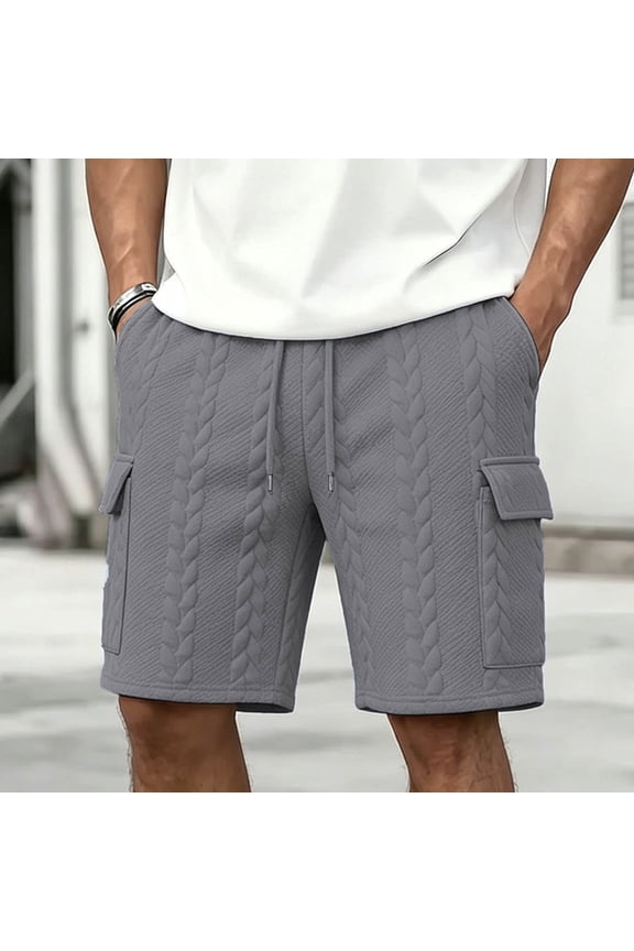 Mens Textured Quilted Cargo Shorts Elastic Waist Drawstring Casual Streetwear Summer Shorts with Multi Pockets Dark Gray,S