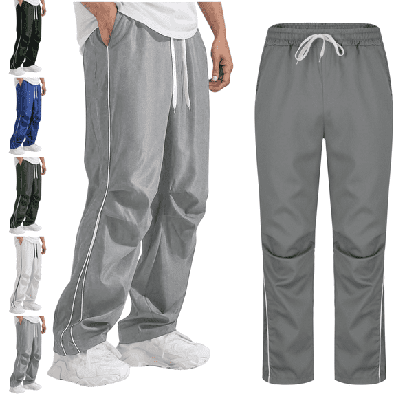 Mifsaly Mens Track Pants Side Striped Elastic Waist Drawstring Athletic Pant Lightweight Loose Fit Casual Workout Running Outdoor Outfits with Pockets Gray,S