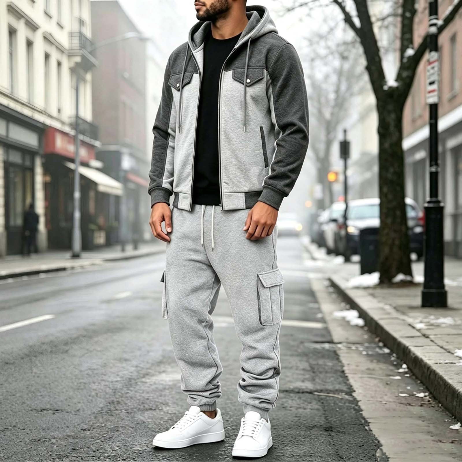 Set Up Tracking Mifsaly Mens Track Suit 2 Pieces Set Zip Up Hooded Jackets and Cargo ...