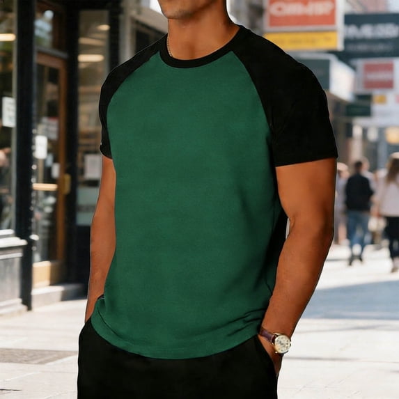 Mifsaly Mens Tshirts Cotton Crewneck Raglan Short Sleeve Shirts Patchwork Breathable Summer Tops Outdoor Everyday Gym Workout Shirt XXL