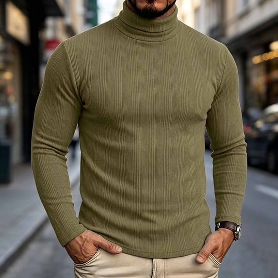 Mifsaly Mens Turtleneck Sweaters Slim Fit Long Sleeve Ribbed Knit Sweaters Comfortable Stretchy Warm Fall Winter Undershirt Tops Army Green,S
