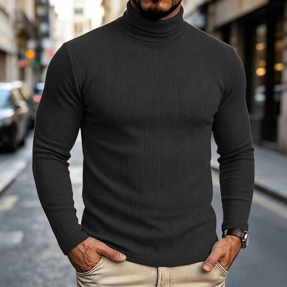 Mifsaly Mens Turtleneck Sweaters Slim Fit Long Sleeve Ribbed Knit Sweaters Comfortable Stretchy Warm Fall Winter Undershirt Tops Black,S