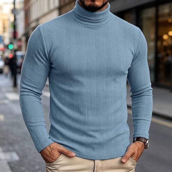 Mifsaly Mens Turtleneck Sweaters Slim Fit Long Sleeve Ribbed Knit Sweaters Comfortable Stretchy Warm Fall Winter Undershirt Tops Blue,M