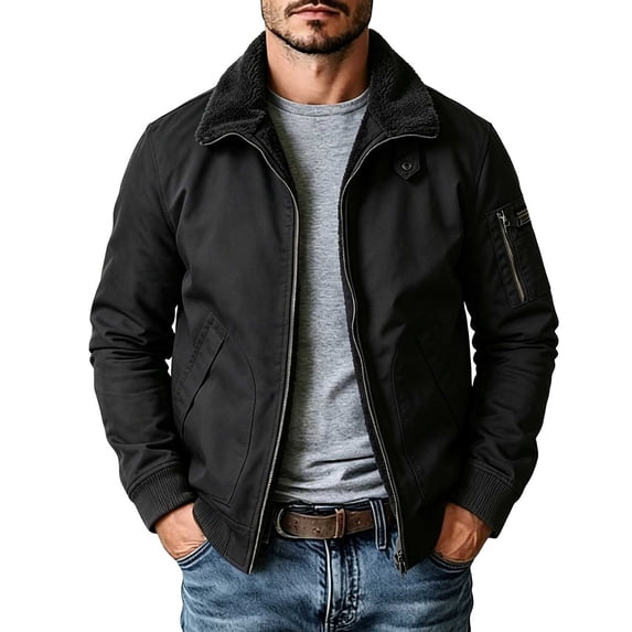 Mifsaly Mens Warm Bomber Jackets Sherpa Lined Zip Up Utility Jacket Winter Daily Going Out Street Western Style Casual Outfits with Pockets