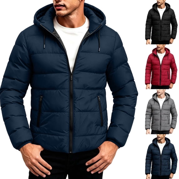 Mifsaly Mens Warm Puffer Jackets Zip Up Hooded Quilted Coat Fall Winter Daily Athletic Outdoor Windproof Casual Outerwear with Pockets