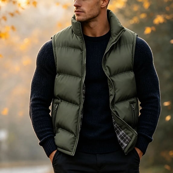 Mifsaly Mens Warm Puffer Vests Padded Zip Up Stand Collar Quilted Vest Fall Winter Daily Going Out Sports Travel Casual Outfits with Zipper Pockets