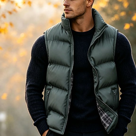 Mifsaly Mens Warm Puffer Vests Padded Zip Up Stand Collar Quilted Vest Fall Winter Daily Going Out Sports Travel Casual Outfits with Zipper Pockets