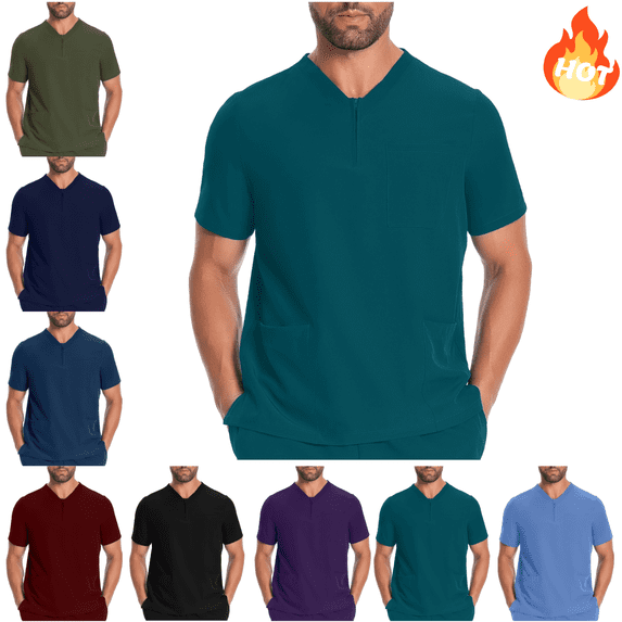 Mifsaly Mens Zip Front Scrub Tops Modern Fit Stretchy Medical Nursing Shirts Soft Breathable Chest Pocket Nurses Healthcare Workwear 2026 S