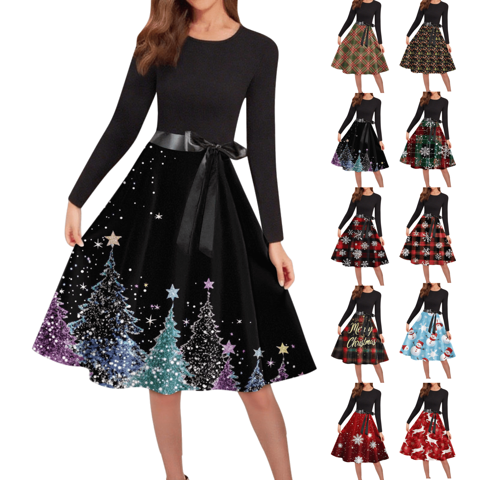 Mifsaly Merry Christmas Dresses for Women 2025 Crewneck Long Sleeve — free download