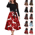 thumbnail image 1 of Mifsaly Merry Christmas Dresses for Women 2025 Crewneck Long Sleeve Vintage Cocktail Dress Xmas Plaid Tunic Elegant Evening Gowns Wedding Guest Festival Party Outfits with Belt, 1 of 6