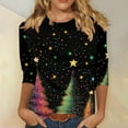 thumbnail image 1 of Mifsaly Merry Christmas Shirts Women Plus Size 3/4 Sleeve Crew Neck T-Shirts Xmas Tree Print Tunic Pullover Tops Classic Festival Party Trendy Blouse 2025 Holiday Outfits, 1 of 5