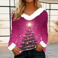 thumbnail image 1 of Mifsaly Merry Christmas Sweatshirt Women Tunic Faux Fur Collar and Cuffs Loose Pullover Tops Classic V Neck Long Sleeve Blouse Holiday Movies Watching Shirt 2025 Festival Party Loungewear, 1 of 4