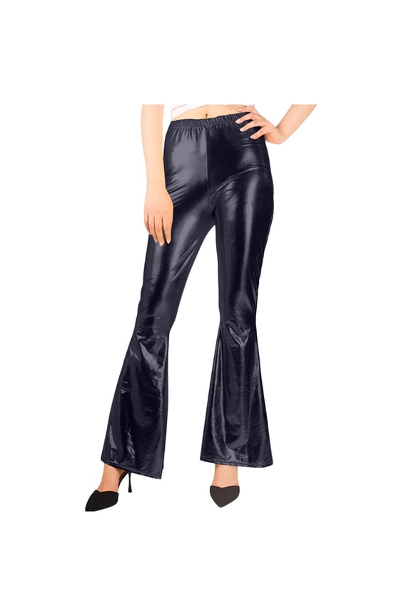 Metallic Flared Pants Women High Waist Stretchy Flare Pant Night Out Party Dance Elegant Clubwear S