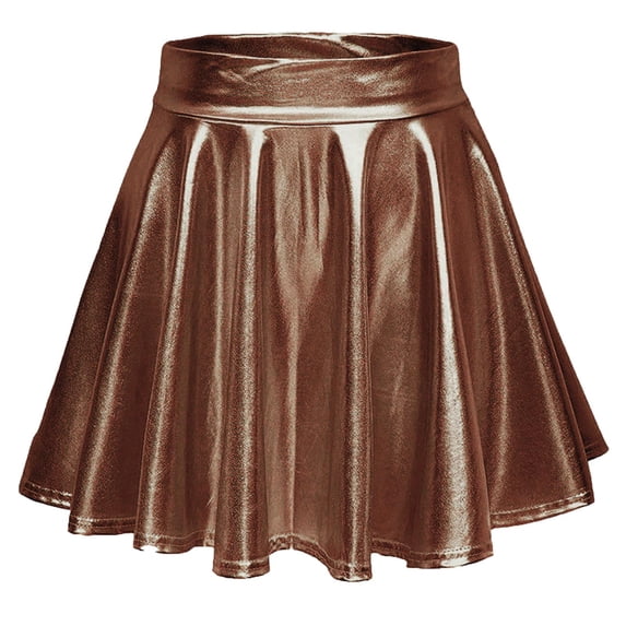 Mifsaly Metallic Skater Skirt Women Shiny Flared Pleated A-Line Mini Skirts Holographic Dance Performance Party Fashion Summer Outfits L