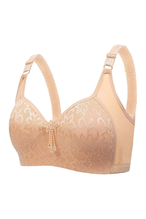 Minimizer Bras for Women Full Coverage Plus Size Soft No Underwire Gathering Bras Comfortable Push up Bralette Underwear Convenient Everyday Bras Brasier De Mujer Beige L