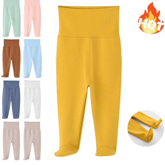 Mifsaly Newborn infant Footed Leggings Soft Cotton Wide High Waist Tummy Protection Footie Pants Stretchy Solid Color Casual Sleep Bottoms for Baby Boys Girls