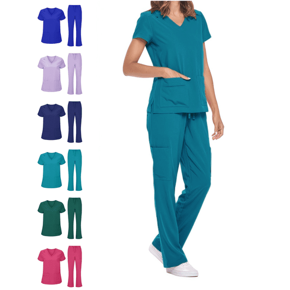 Mifsaly Nurse Scrubs for Women Set Loose Fit V-Neck Tops Stretchy Straight Leg Pants with Multi Pockets Soild Color Doctors Workwear Comfortable Nursing Scrub Matching Outfits 2026 S