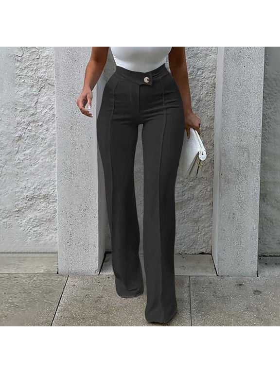 Office Pants for Women High Waisted Bootcut Slacks Stretch Comfortable Slim Fit Straight Leg Trousers for Business Casual Work Black,XS