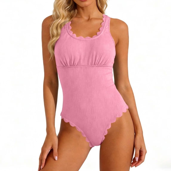 Mifsaly One Piece Swimsuit Women Ribbed Adjustable Straps Backless Bathing Suits Summer Vacation Beach Swimwear M
