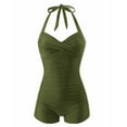thumbnail image 1 of Mifsaly One Piece Swimsuits Women Deep V-Neck Mesh Panels Flutter Sleeves Swimdress Ruched Tummy Control Modest Bathing Suits Beach Summer Vacation Swimwear XL, 1 of 4