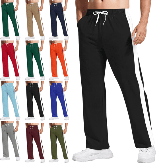 Mifsaly Open Bottom Sweatpants for Men Side Striped Baggy Wide Leg Pants Drawstring Elastic Waist Sweatpant Running Hiking Athletic Joggers with Pockets Black XL