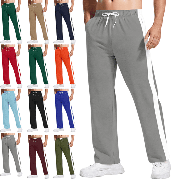 Mifsaly Open Bottom Sweatpants for Men Side Striped Baggy Wide Leg Pants Drawstring Elastic Waist Sweatpant Running Hiking Athletic Joggers with Pockets Gray XXXL