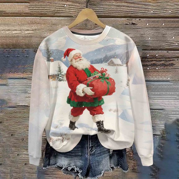 Mifsaly Oversized Christmas Sweatshirts for Women Fleece Xmas Tree Print Pullover Tops Vintage Crewneck Long Sleeve Shirts Sport Holiday Funny Blouse 2025 Unisex Festival Party Clothes