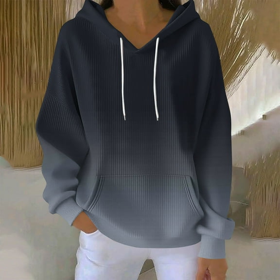 Mifsaly Oversized Hoodies for Women Cotton Gradient Color Long Sleeve Drawstring Hooded Sweatshirt Drop Shoulder Fashion Pullover Outerwear with Pockets 2025 Y2K Outfits