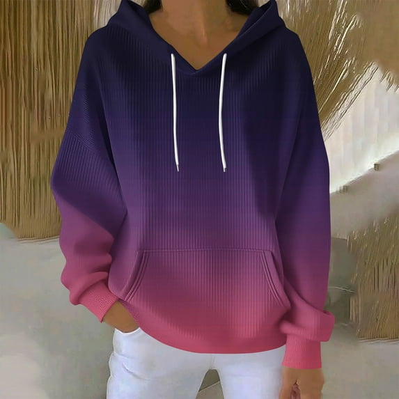 Mifsaly Oversized Hoodies for Women Cotton Gradient Color Long Sleeve Drawstring Hooded Sweatshirt Drop Shoulder Fashion Pullover Outerwear with Pockets 2025 Y2K Outfits