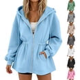 thumbnail image 1 of Mifsaly Oversized Zip Up Hoodie Women Cinched Waist Hooded Sweatshirt Lightweight Casual Long Sleeve Athletic Jacket with Drawstring and Pockets Blue,M, 1 of 7