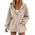 thumbnail image 1 of Mifsaly Oversized Zip Up Hoodie Women Cinched Waist Hooded Sweatshirt Lightweight Casual Long Sleeve Athletic Jacket with Drawstring and Pockets Khaki,L, 1 of 7