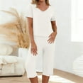 thumbnail image 1 of Mifsaly Pajama Sets for Women 2 Piece V-Neck Short Sleeve Sleepwear & Capri Sleep Pants Comfortable Breathable Home Summer Matching Lounge Set L, 1 of 7