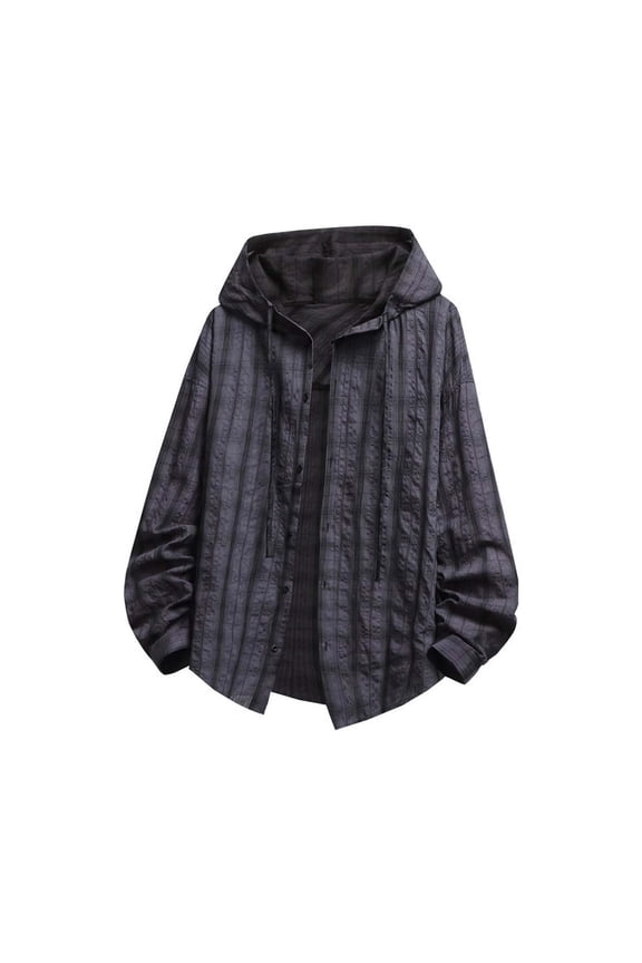 Plaid Hooded Shirt for Men Lightweight Sun Protection Long Sleeve Button Down Shirts Breathable Loose Casual Outdoor Hiking Fishing Hoodie XXL
