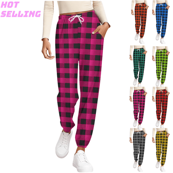 Mifsaly Plaid Pajama Pants Women Drawstring High Waist Long Pant Soft Cozy Color Block Athletic Joggers Workout Casual Homewear with Pockets 2025