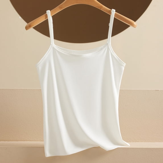 Mifsaly Plus Size Cami with Built In Bra for Women Adjustable Spaghetti Strap Tank Tops Stretchy Basic Layering Seamless Summer Casual Camisole White,M