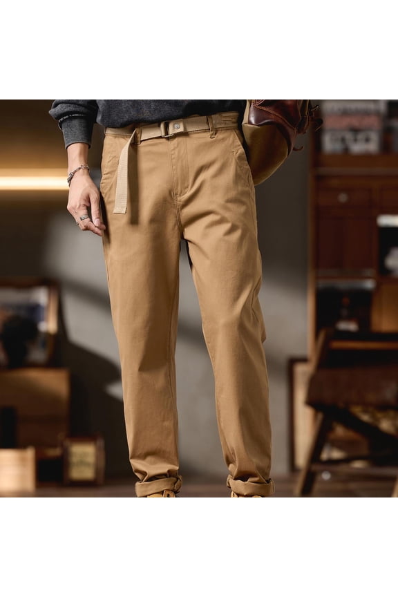 Plus Size Casual Chino Pants Men Straight Leg Flat Front Twill Trousers Classic Fit Work Slacks with Belt and Pockets Cotton Breathable Everyday Outdoor Pant XXXL